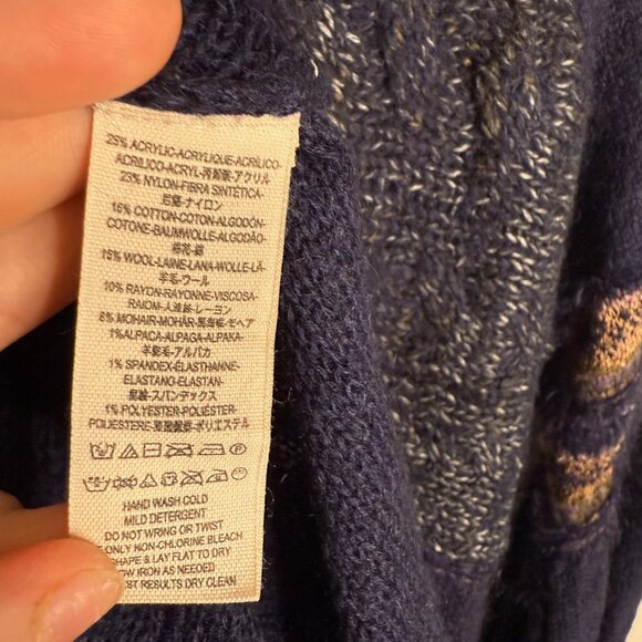 Free People Women's Navy Craft Time Boho Bell Sleeve Sweater Top Chic bell sleev - Picture 6 of 7